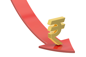 Falling symbol of rupee
